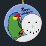 Funny Snowman Red Lored Amazon Ornament<br><div class="desc">Funny Red Lored Amazon-sieraad! De kleurrijke papegaai zit op de schouder van een sneeuwman,  waarbij de arme sneeuw zijn wortelneus in zijn voet is,  waar hij op heeft geknibd. De tekst luidt: "Prettige feestdagen!" Hilarious papegaaien zien er perfect uit op de kerstboom van de vogelliefhebber.</div>