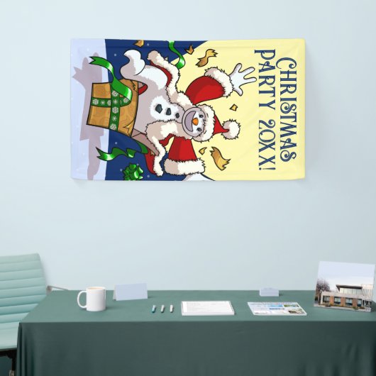 Funny Snowman Santa Christmas Party Add The Year Spandoek (Beurs)