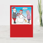 Funny Snowman Showoff Christmas Card Feestdagen Kaart<br><div class="desc">This funny cartoon Christmas card features a guy who uses some of the magic of the foliday season to building a single snowman, leaving his cute dog amazed and his wife not so amused. Thank you for choosing this origineel design by © Chuck Ingwersen. I'm an independent artist, and I...</div>