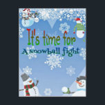 Funny Snowman Snowball Fight Christmas gifts Feestdagenkaart<br><div class="desc">a very cute and whimsical design of different snowman in a winter setting... </div>