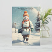 Funny Snowman Winter Walk Kerstvakantie Kaart (Staand voorkant)