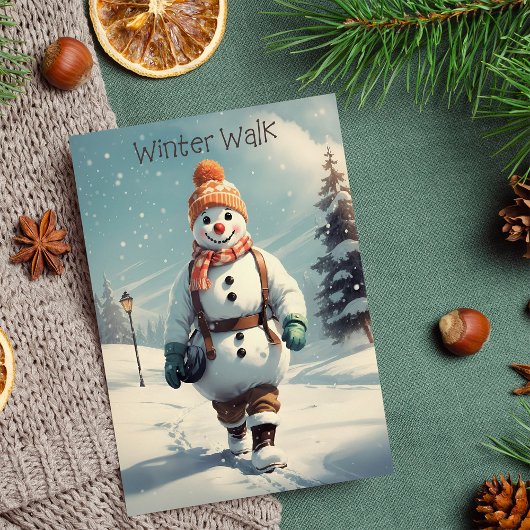 Funny Snowman Winter Walk Kerstvakantie Kaart