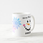 Funny Snowman's Face, Roze Cheeks, Vrolijk kerstfe Koffiemok (Voorkant rechts)