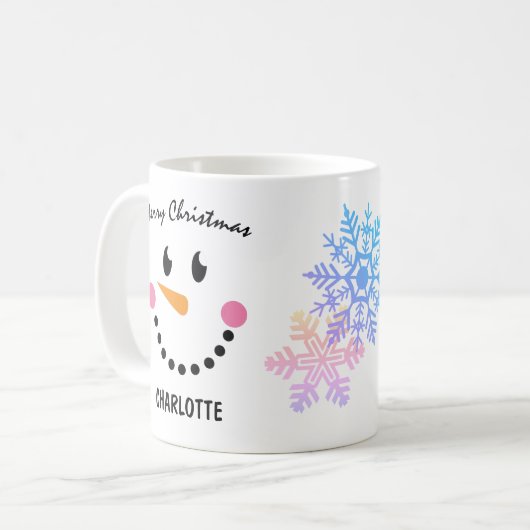 Funny Snowman's Face, vrolijk kerstfeest Koffiemok (Voorkant links)