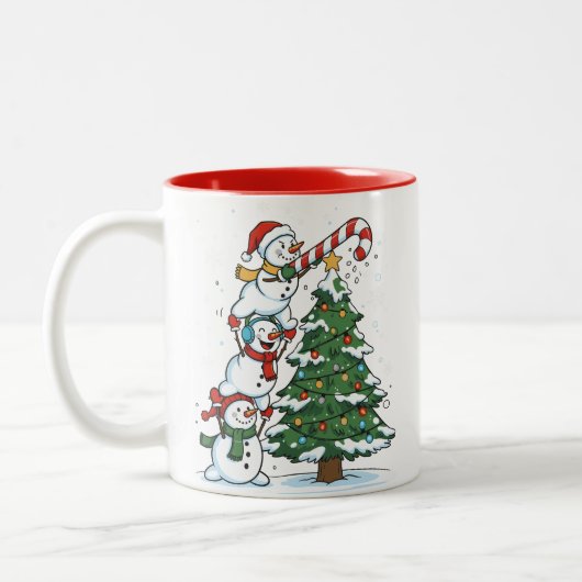 Funny Snowmen and Christmas Tree Cute Holiday Tweekleurige Koffiemok (Links)