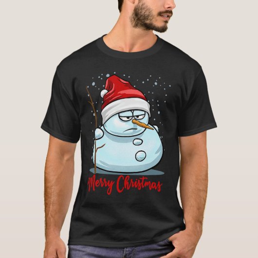 Funny Snowmen Merry Christmas Snowflakes Santa Hat T-shirt (Voorkant)