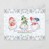 Funny Snowmen Merry Kerstkrystals Snowflakes Briefkaart (Voorkant)