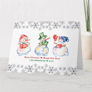 Funny Snowmen Merry Kerstkrystals Snowflakes Kaart