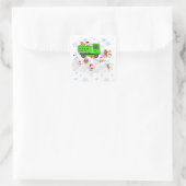 Funny Snowpiling Snowmen en Gingerbrood Mannen Vierkante Sticker (Tas)