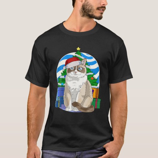 Funny Snowshoe Cat Santa Christmas Tree Decor T-shirt (Voorkant)