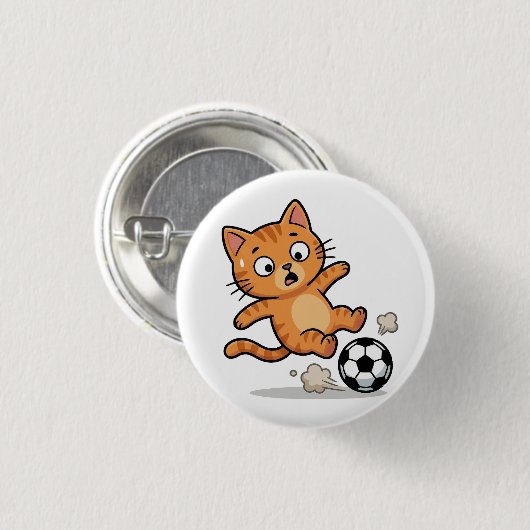 Funny Soccer Cat Kicking Ball Button (Voorkant /achterkant)