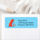 Funny Soccer Player Cartoon Dinosaur Etiket (Insitu)
