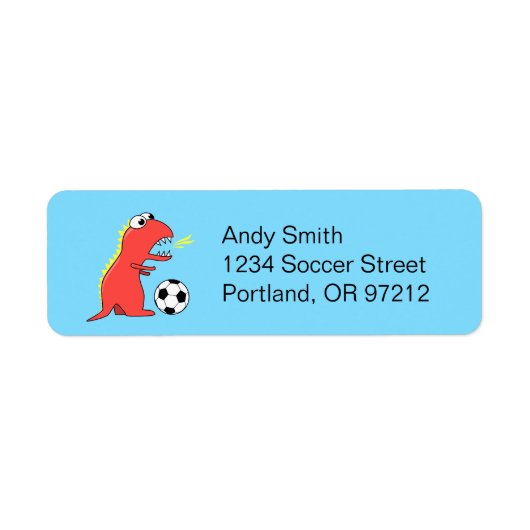 Funny Soccer Player Cartoon Dinosaur Etiket (Voorkant)