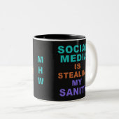 Funny "Social Media" aangepaste monogram-mokken Tweekleurige Koffiemok (Voorkant rechts)