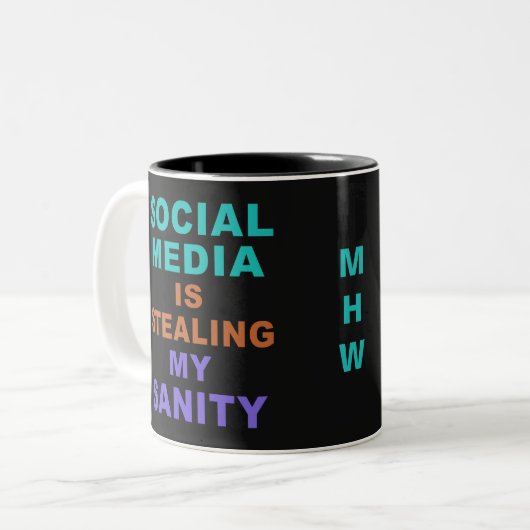 Funny "Social Media" aangepaste monogram-mokken Tweekleurige Koffiemok (Voorkant links)