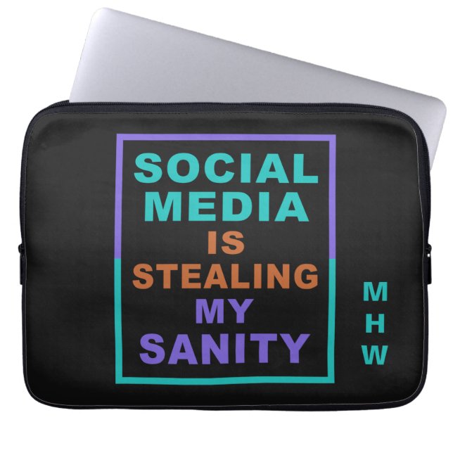 Funny "Social Media" aangepaste monogram-sleeves Laptop Sleeve (Voorkant)