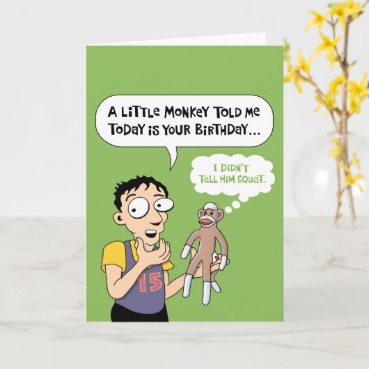 Funny Sock Monkey Verjaardag Kaart (Gele Bloem)