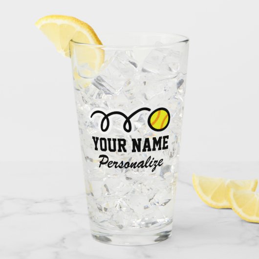 Funny softball cartoon, aangepaste naam Birthday Glas (Voorkant ijs)