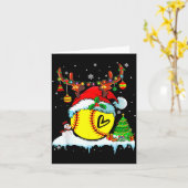 Funny Softball Christmas Reindeer Santa Hat Lights Kaart (Gele Bloem)