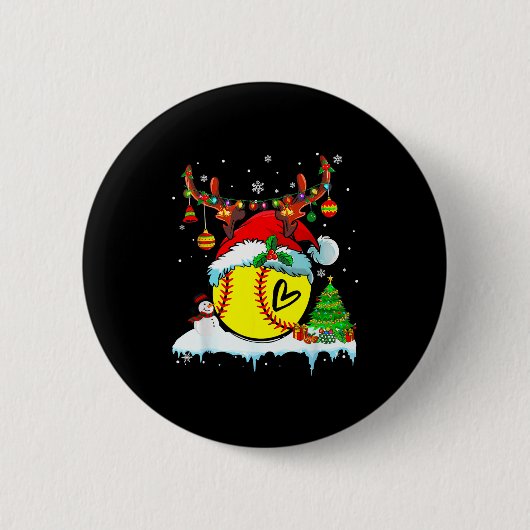 Funny Softball Christmas Reindeer Santa Hat Lights Ronde Button 5,7 Cm (Voorkant)