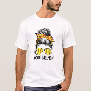 Funny Softball Mam Messy Bun Mama Moederdag Spo T-shirt