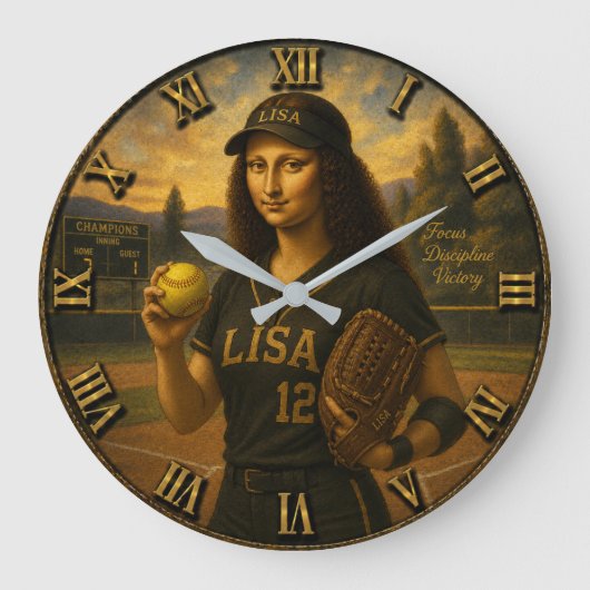 Funny Softball Mona Lisa Pitcher Gift Grote Klok (Voorkant)