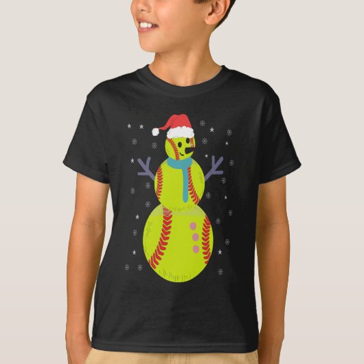 Funny Softball Snowman Christmas New Year Gift T-shirt (Voorkant)