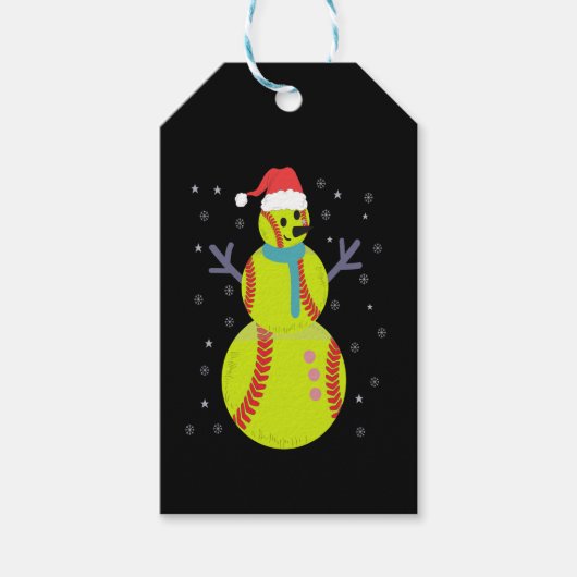 Funny Softball Snowman-kerstcadeau Cadeaulabel (Voorkant)