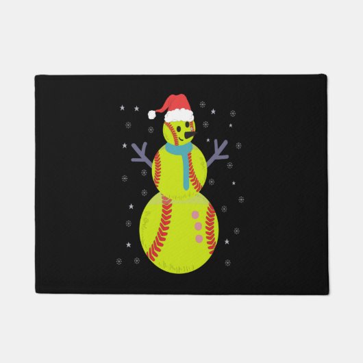 Funny Softball Snowman-kerstcadeau Deurmat (Voorkant)