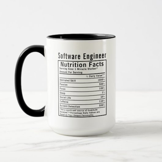 Funny Software Engineer Nutrition Facts Tech Gift Mok (Links)