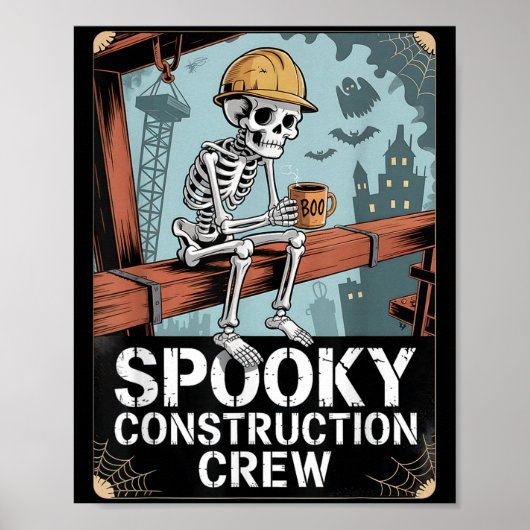 Funny Soky Skeleton Workers Halloween Construction Poster (Voorkant)