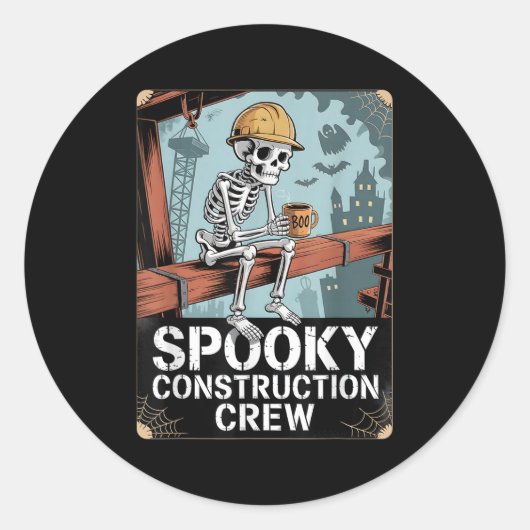 Funny Soky Skeleton Workers Halloween Construction Ronde Sticker (Voorkant)