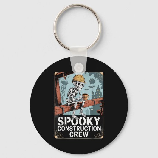 Funny Soky Skeleton Workers Halloween Construction Sleutelhanger (Voorkant)