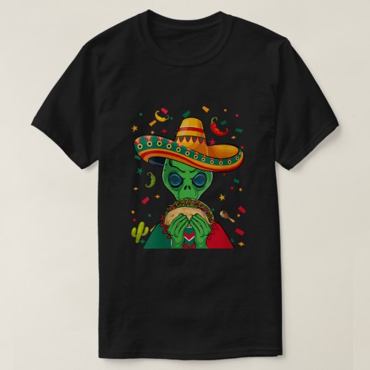 Funny Sombrero Alien Taco UFO Mexico Flag Cinco D T-shirt (Design voorkant)