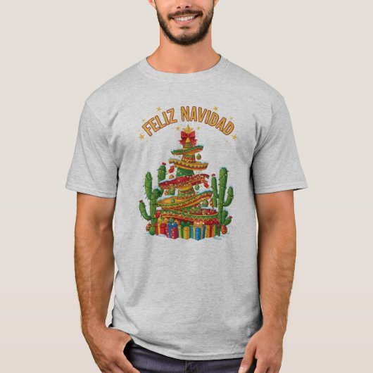 Funny Sombrero Stack Christmas Tree Feliz Navidad T-shirt (Voorkant)