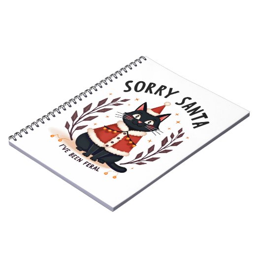 Funny Sorry Santa I've Been Feral Black Cat Christ Notitieboek (Linkerzijde)