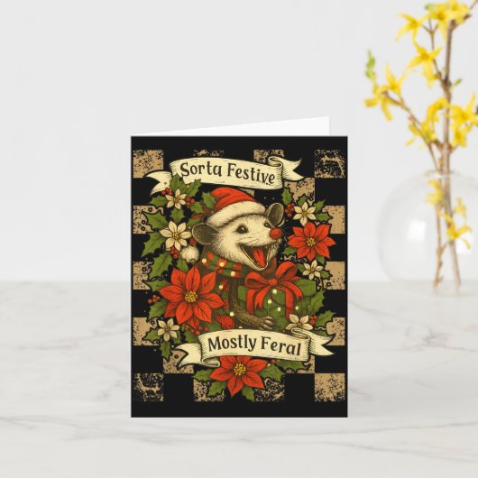 Funny Sorta Festive Mostly Feral Ssum Christmas Os Kaart (Gele Bloem)