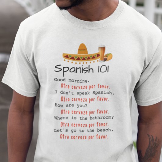 Funny Spaans 101-taalles Lesson Beach Beer T-shirt