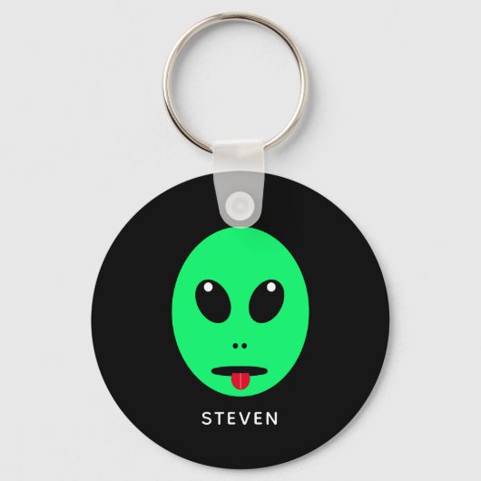Funny Space Alien Black Groen, gepersonaliseerd Sleutelhanger (Voorkant)