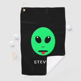 Funny Space Alien Head zwart, gepersonaliseerd Golfhanddoek