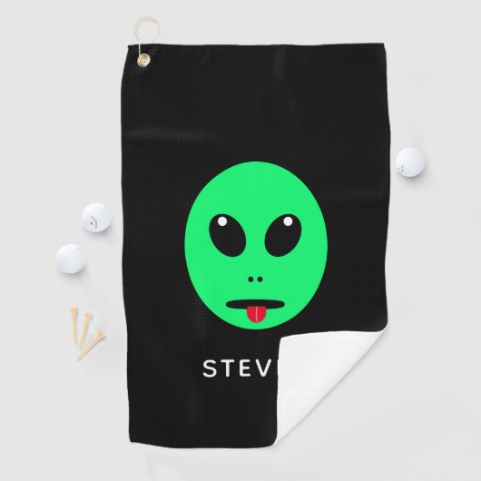 Funny Space Alien Head zwart, gepersonaliseerd Golfhanddoek (Insitu)