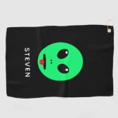 Funny Space Alien Head zwart, gepersonaliseerd Golfhanddoek (Horizontaal)