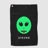 Funny Space Alien Head zwart, gepersonaliseerd Golfhanddoek (Voorkant)