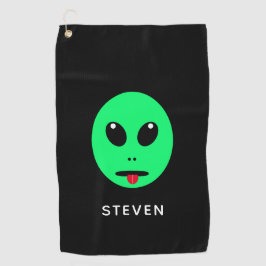 Funny Space Alien Head zwart, gepersonaliseerd Golfhanddoek
