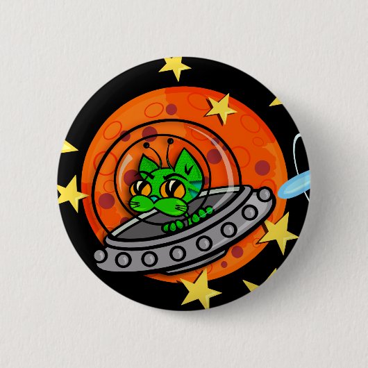 FUNNY SPACE ALIEN KITTY CAT ROUND BUTTON (Voorkant)