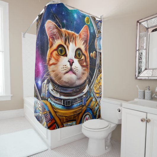 Funny Space Cat Astronaut Douchegordijn (In situ)