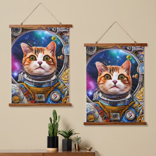 Funny Space Cat Astronaut Hangend Wandkleed (Asymmetrisch)