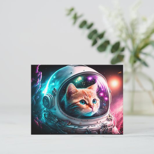 Funny Space Cat Astronaut Kat Galaxy Universe Briefkaart (Staand voorkant)