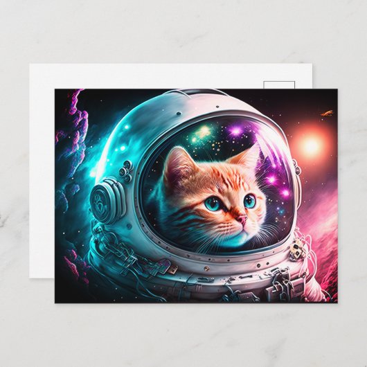 Funny Space Cat Astronaut Kat Galaxy Universe Briefkaart (Voorkant / Achterkant)