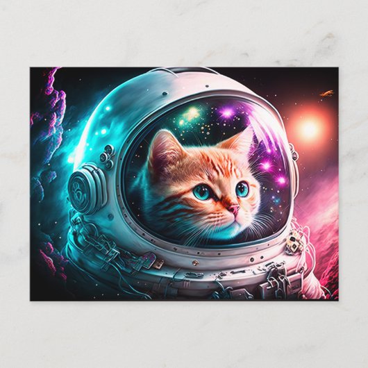Funny Space Cat Astronaut Kat Galaxy Universe Briefkaart (Voorkant)